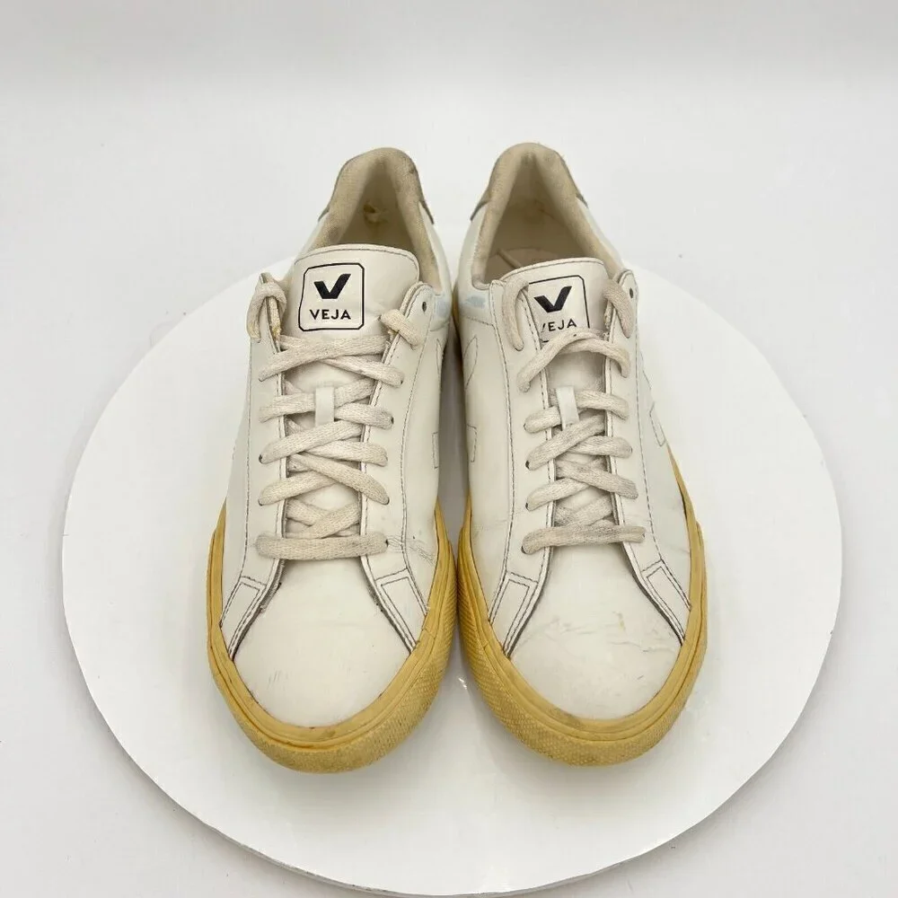 Veja Esplar Women Size 7 Extra White Leather V stitch Logo Lace Up Training Shoe